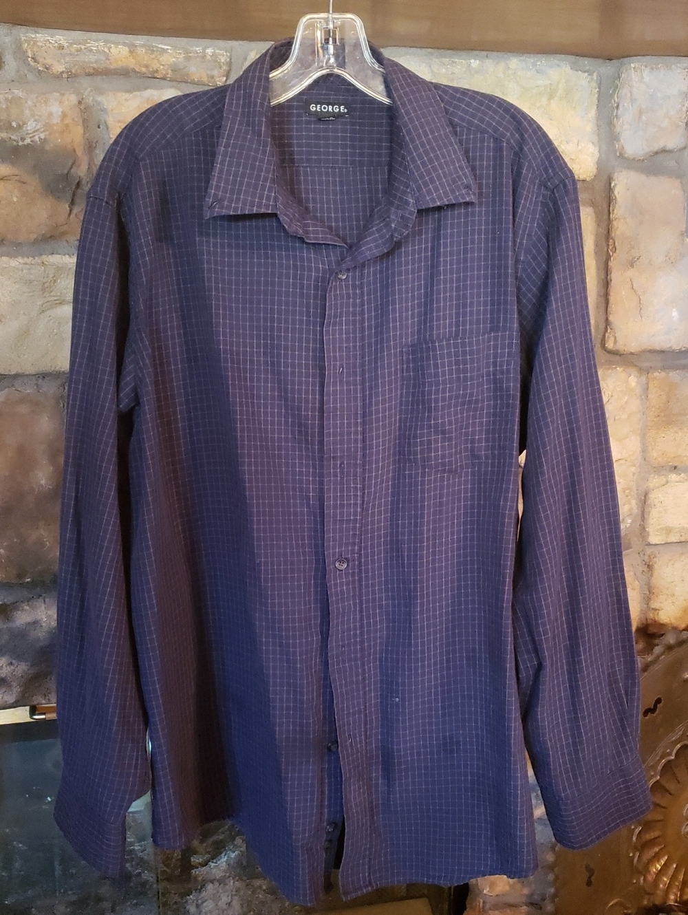 George Men's Dark Blue Plaid Button-Up Shirt